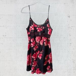 VTG Y2K August Silk Intimates Silk Babydoll Floral Slip Dress Fairygoth Size L